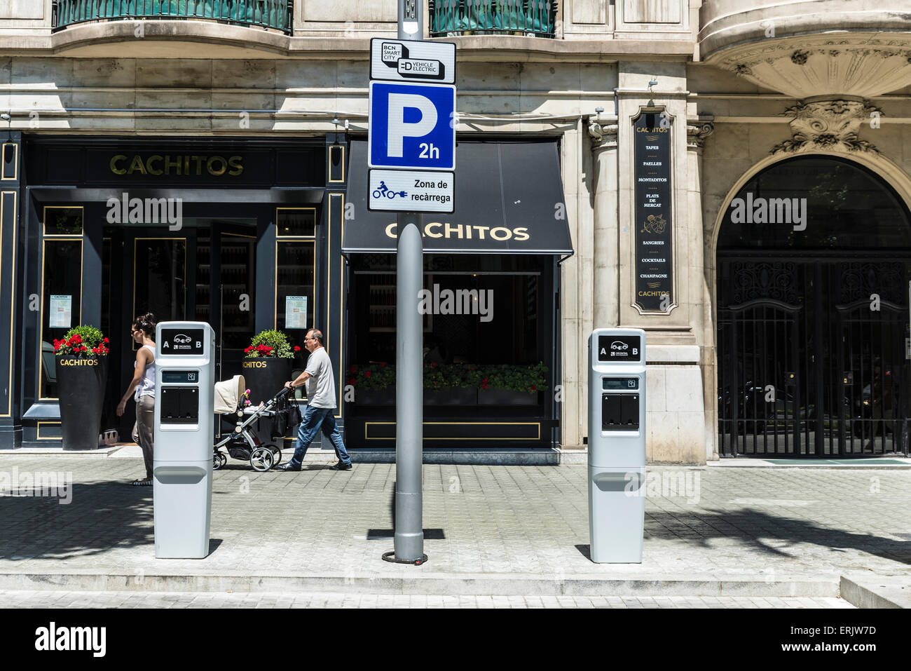 Señal que indica una estación de carga eléctrica para las motos y los coches eléctricos con