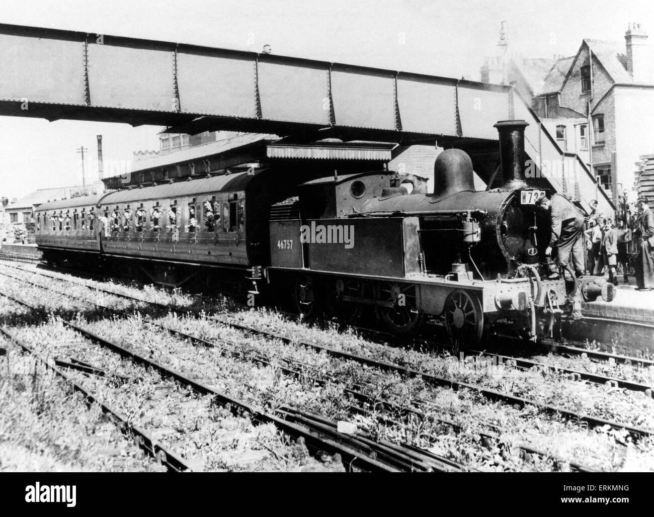 La estación de tren en Harborne especial en 1950, que fue organizado por el área de Midland de la locomotora Stephenson Sociedad. En junio de 1950. Foto de stock