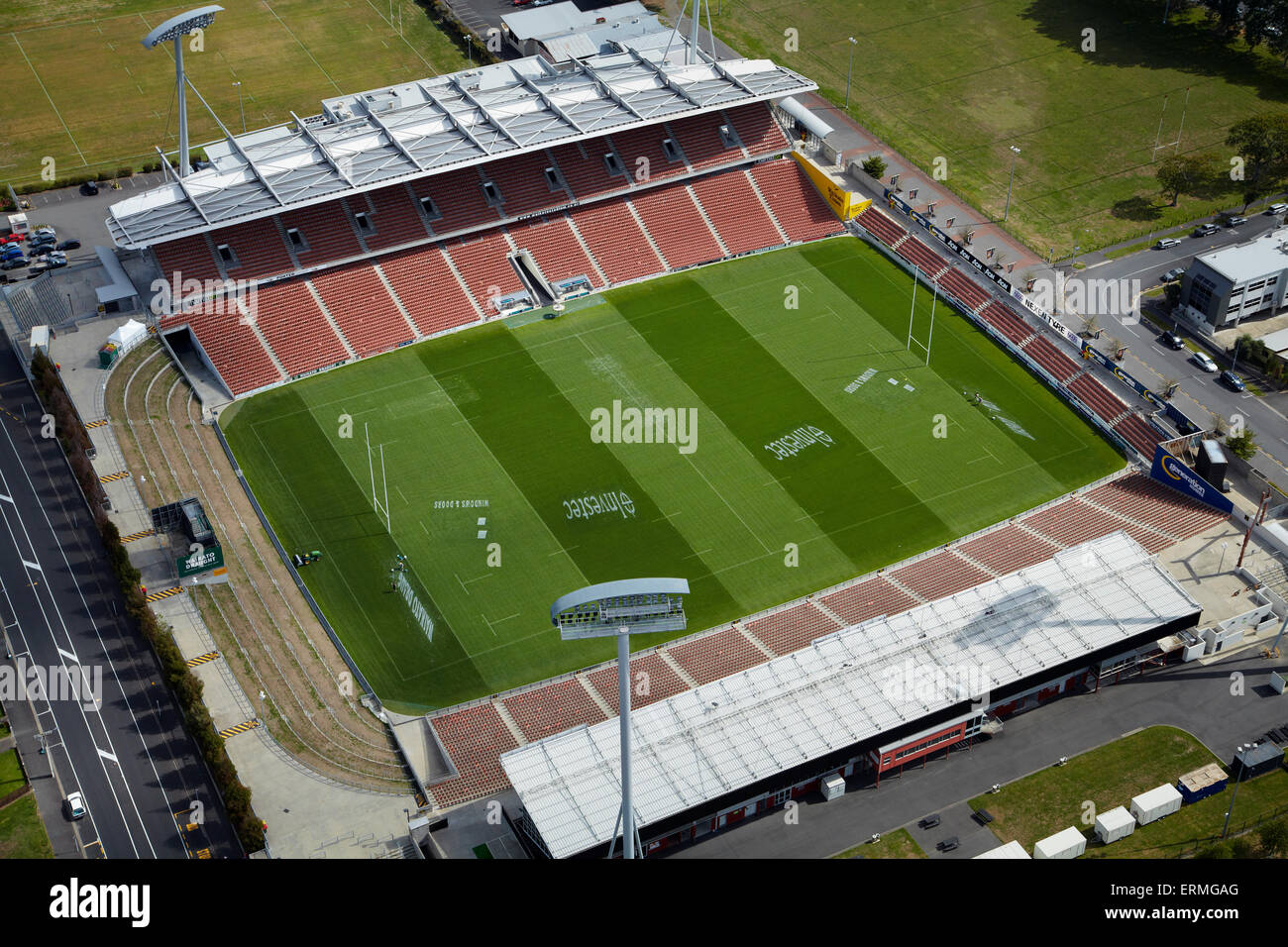 Estadio Waikato, Hamilton, Waikato, Isla del Norte, Nueva Zelanda - antena Foto de stock