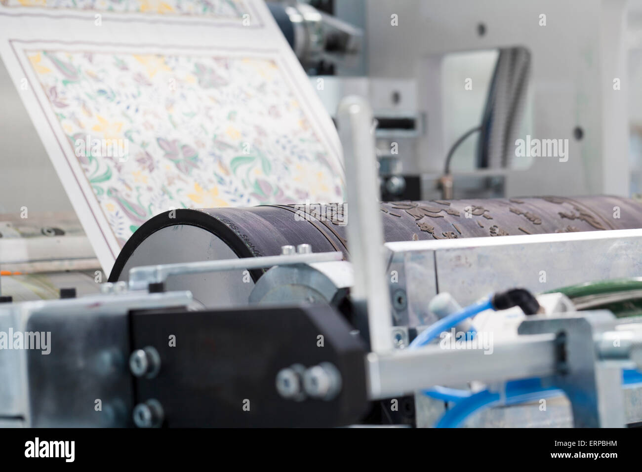 Detalle de la máquina de impresión en rollo Foto de stock