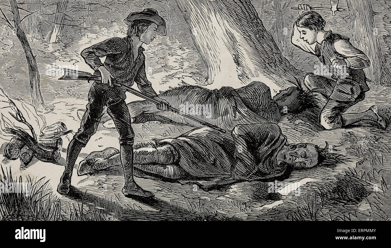 El pequeño Johnson lads matar a sus captores, Americanos Nativos, circa 1785 Foto de stock