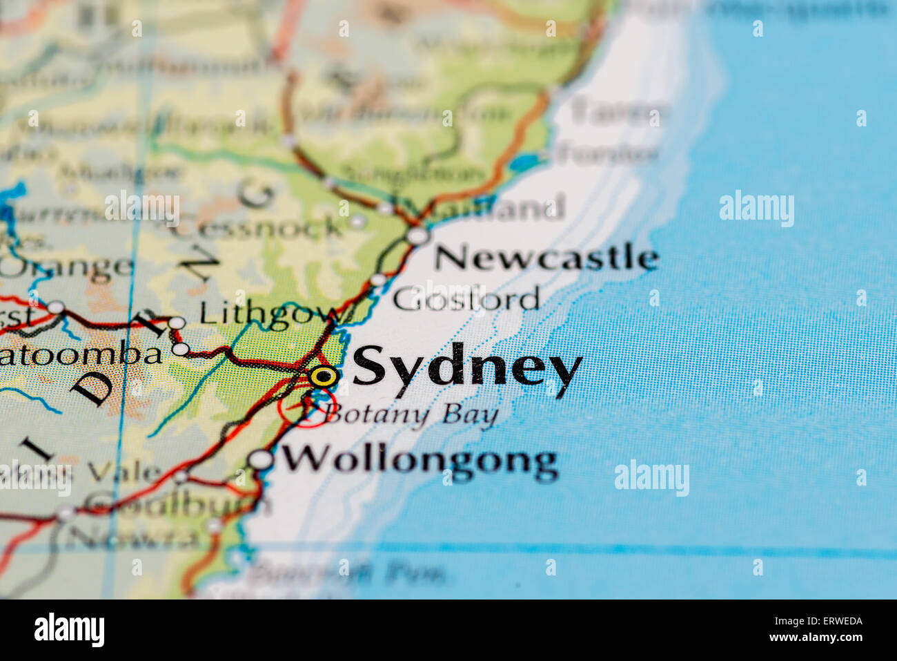 Cerca de mapa de Sydney en la costa oriental de Australia Foto de stock