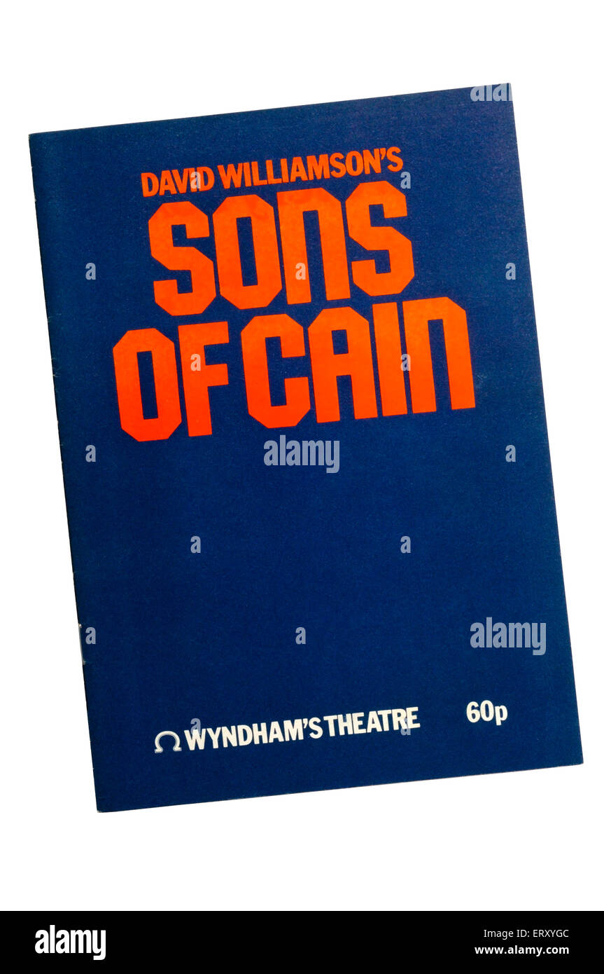 Programa para el 1986 la producción de hijos de Caín por David Williamson en el Wyndham's Theatre. Foto de stock