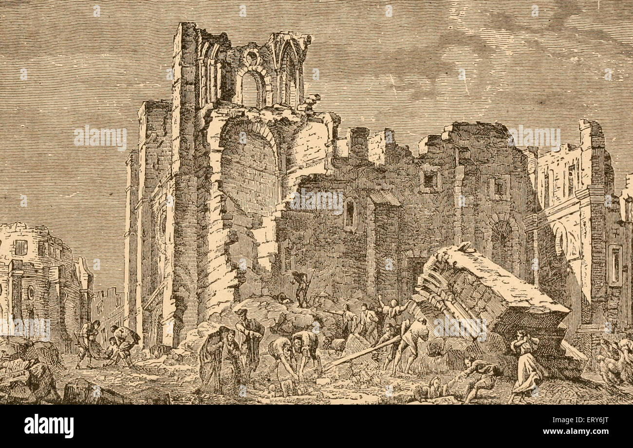 Ruinas de la Catedral de Lisboa, Portugal, después del terremoto de 1755 Foto de stock