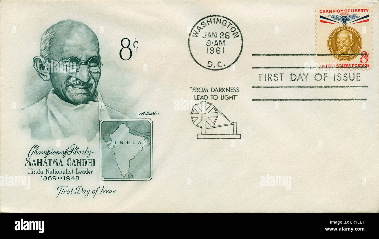 Mahatma Gandhi ; Mohanlal Karamchand Gandhi ; sobre del primer día ; Washington , EE.UU. , Foto de stock