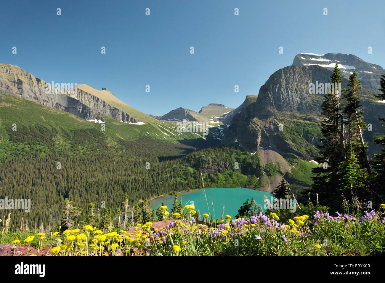 Glaciares de las montañas, Parque Nacional de los Glaciares; Lago Girnel; Lago Grinnell; Montañas Rocosas; Montana; EE.UU.; Estados Unidos de América Foto de stock