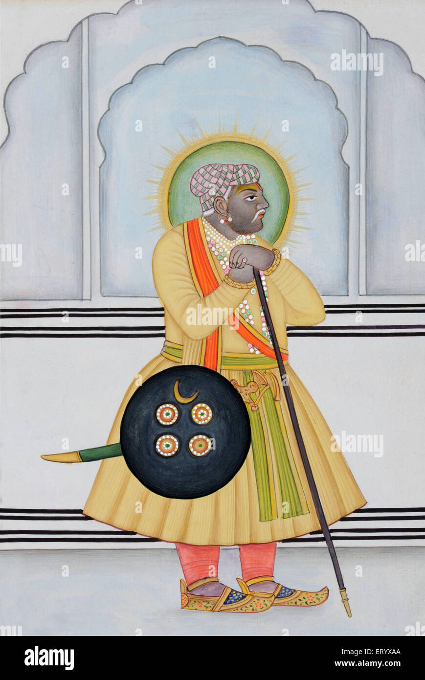 Pintura en miniatura de Mirza Raja Man Singh de Jaipur Foto de stock