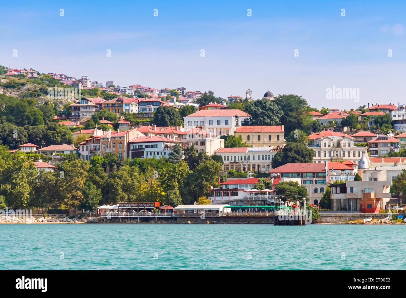 Paisaje de verano de Balchik, Bulgaria ciudad resort. Costa del Mar Negro, en la región de Varna, Bulgaria Foto de stock