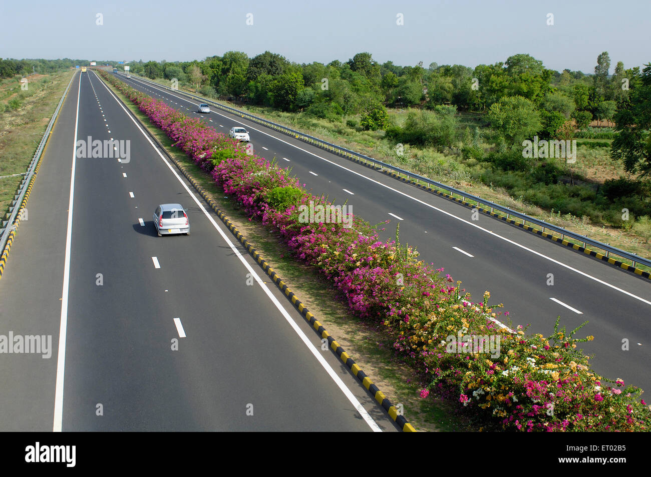 Ahmedabad Vadodara Expressway con cama de flores Autoridad Nacional de carreteras de India Gujarat India Asia Foto de stock