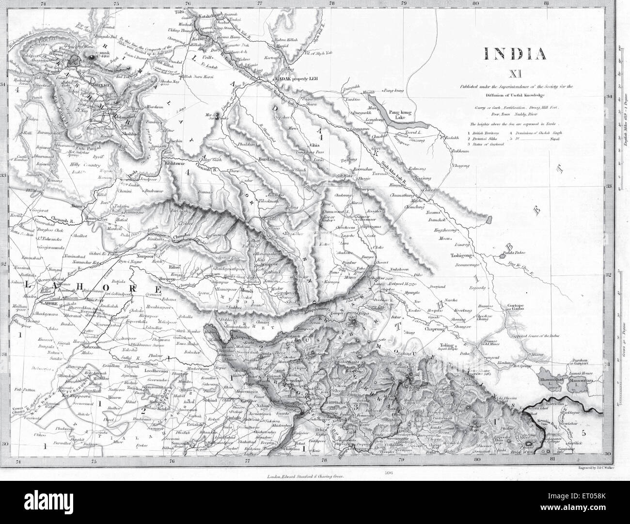Un mapa de la India para la difusión de conocimientos útiles Foto de stock