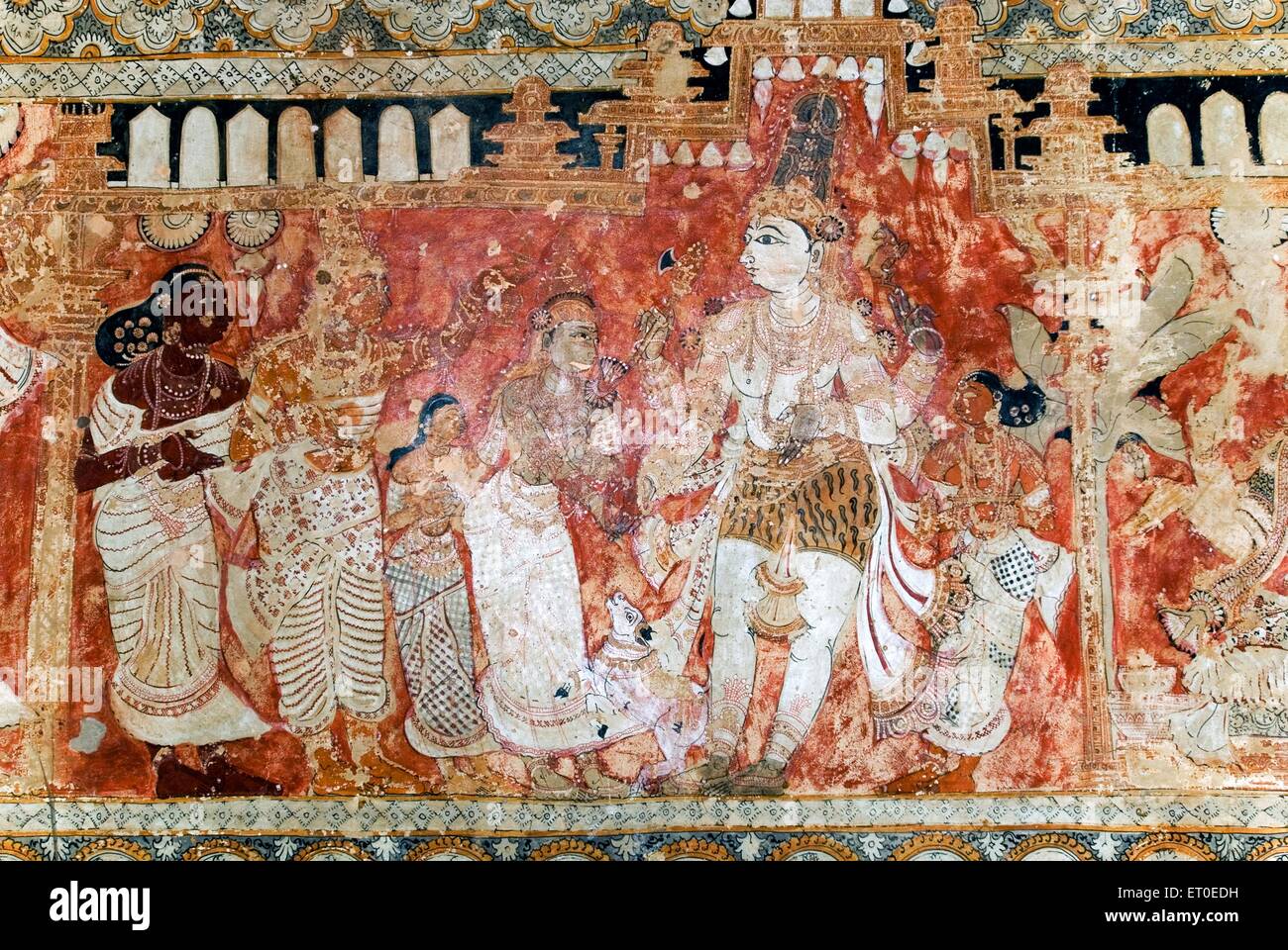 Los murales en el templo de veerabhadra Lepakshi ; ; ; de Andhra Pradesh India Foto de stock