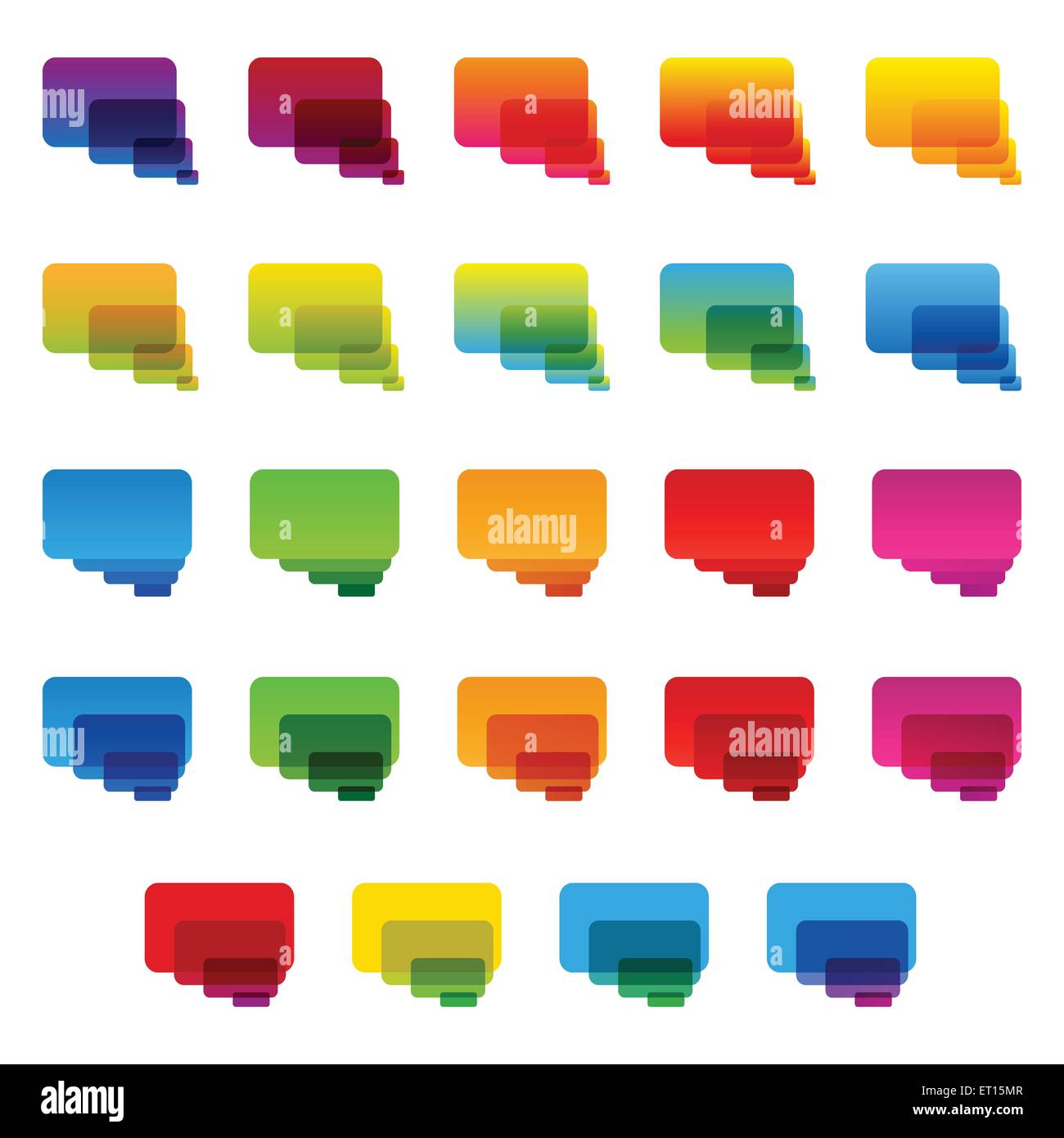 Rainbow coloridos transparentes burbujas de chat de rectángulo redondeado. RGB 10 ilustración vectorial EPS Ilustración del Vector