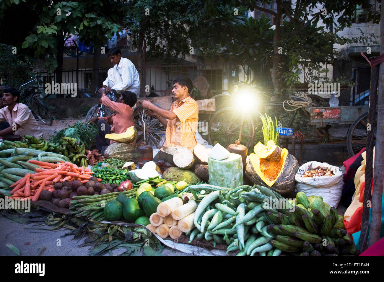 Proveedor de verduras vendiendo verduras ; Mayur Bihar fase 3 ; ; Delhi India Foto de stock