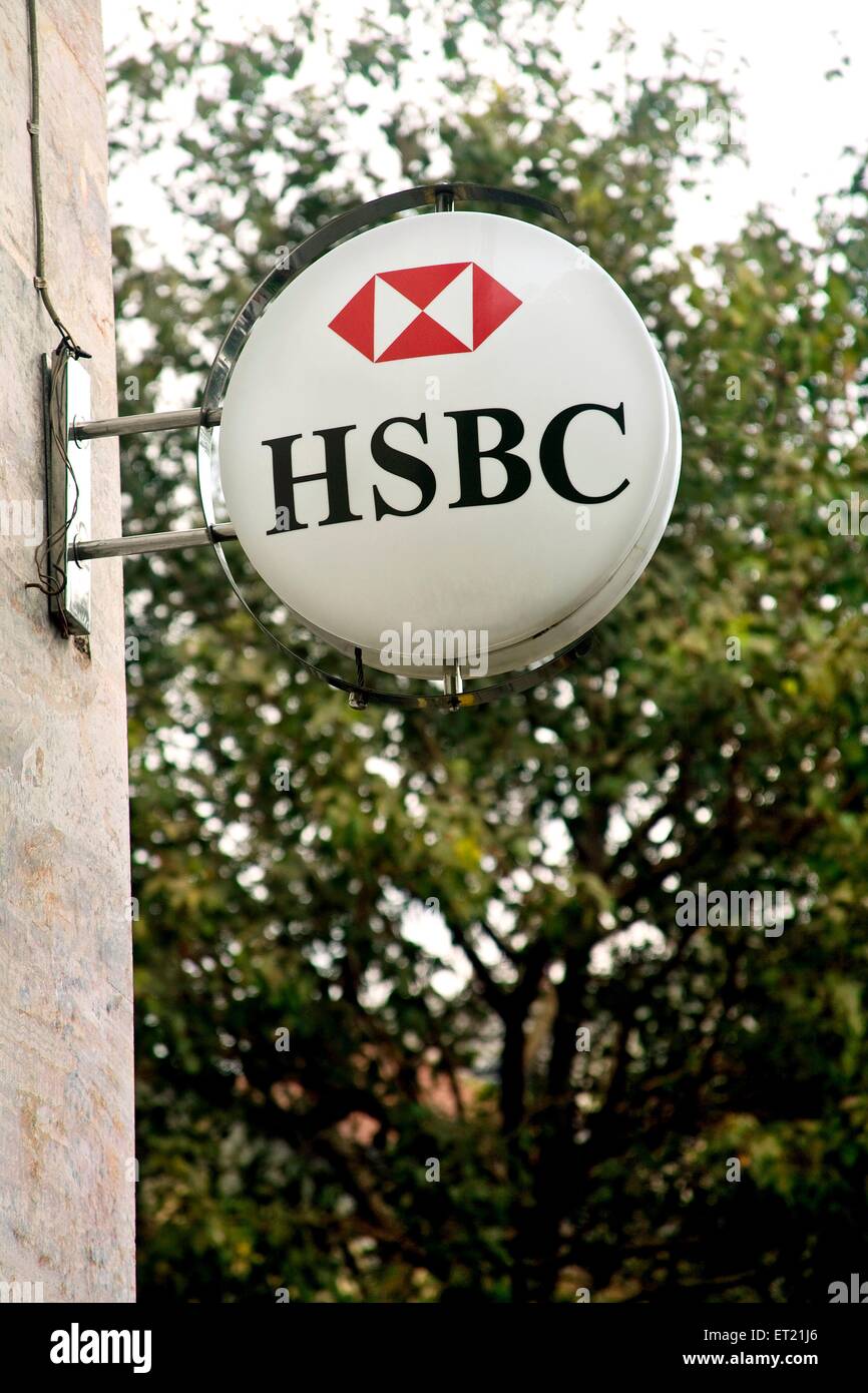 Cartel del banco HSBC, Bombay, Mumbai, Maharashtra, India, Asia, Asia, India Foto de stock