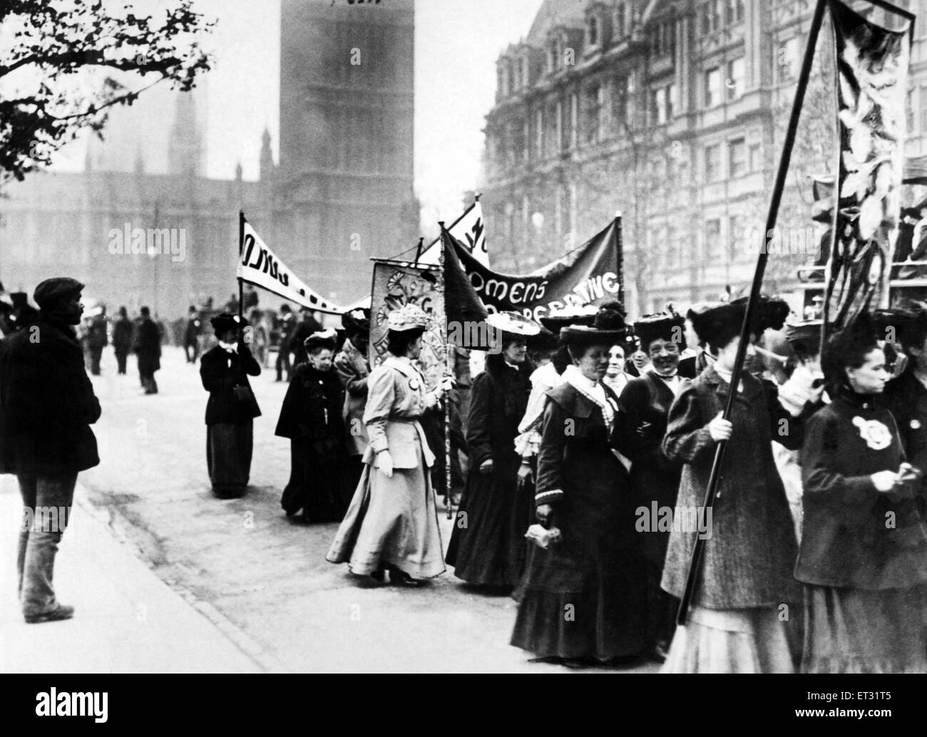 Suffragette manifestación en Londres, 21 de marzo de 1906. Foto de stock
