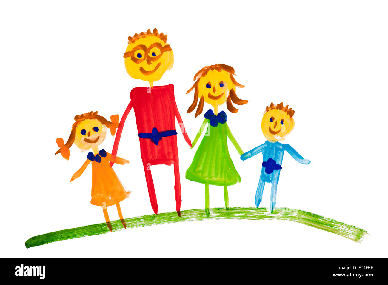 Familia Feliz Dibujo Acuarela Cogidos De La Mano Foto Imagen De