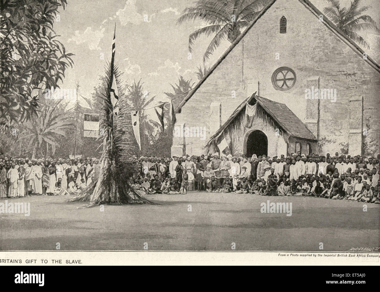 Regalo de Britains al esclavo ; Africa ; grabado de la vieja vendimia 1800s Foto de stock