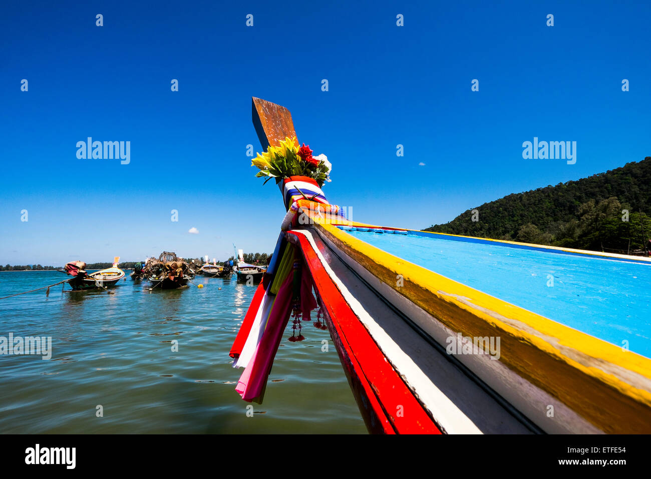 Asia. Tailandia. Isla de Koh Lanta. Barco típico tailandés. Detalle. Foto de stock