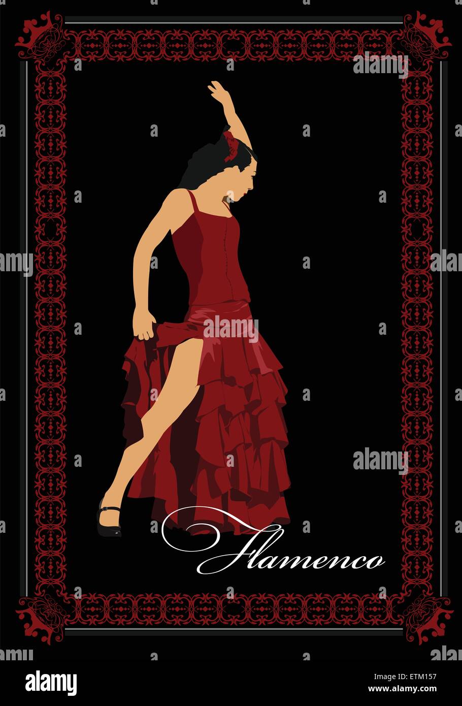 Hermosa joven baila flamenco póster. Ilustración vectorial Ilustración del Vector