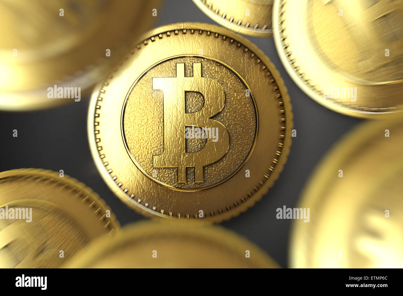 Representación estilizada de Bitcoin, una moneda digital. Foto de stock