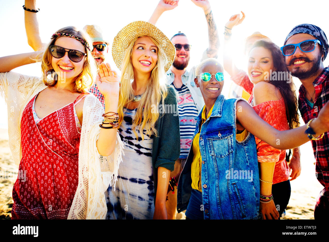 Los adolescentes amigos Beach Party concepto felicidad Foto de stock