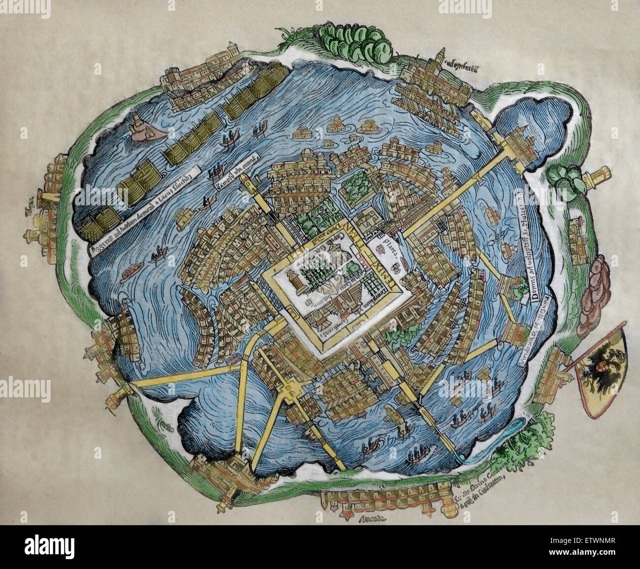 Mapa De La Capital Azteca Tenochtitl N Hern N Cort S S Cartas   Mapa De La Capital Azteca Tenochtitlan Hernan Cortes S Cartas Nuremberg 1524 Color Etwnmr 