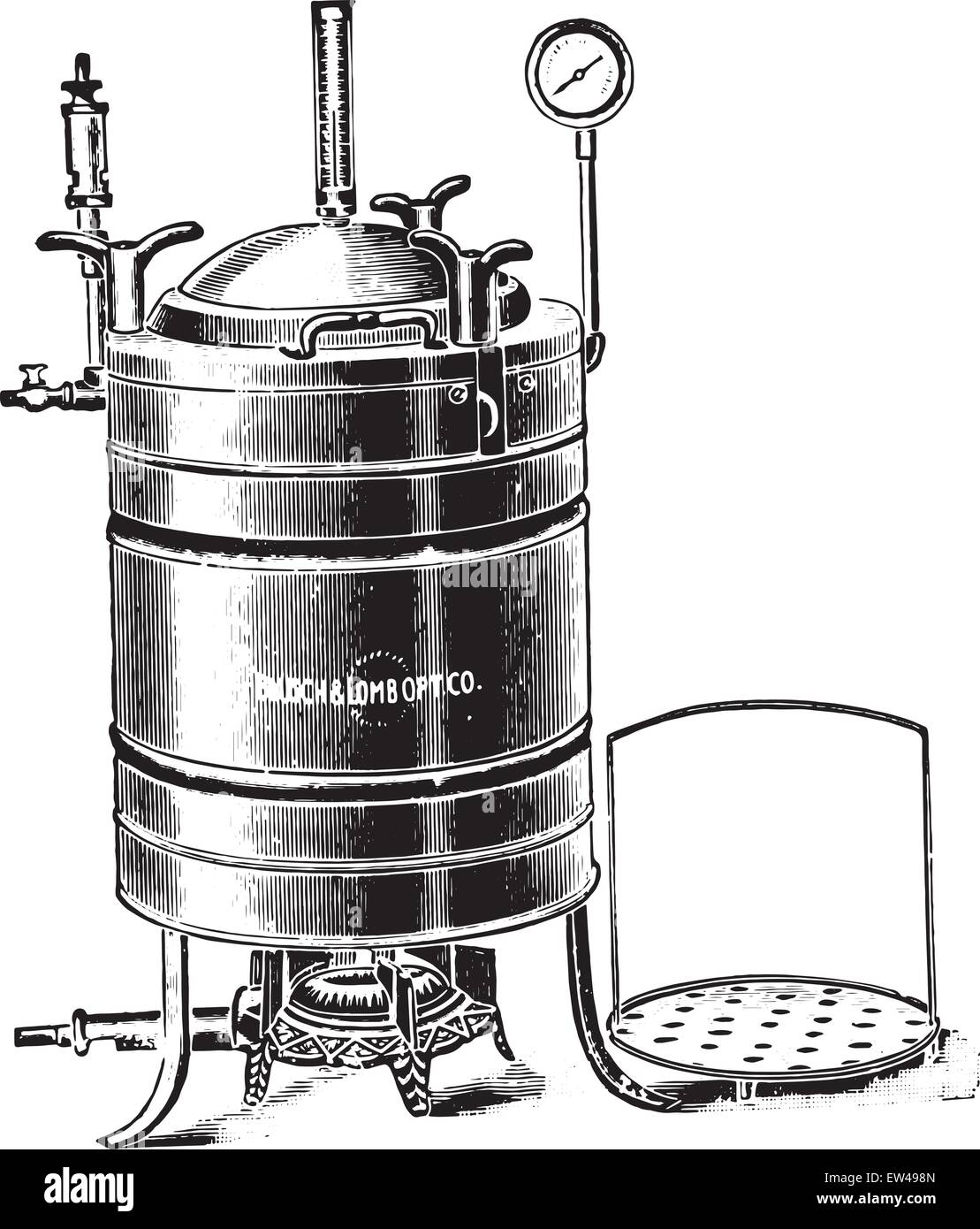 Converger desagüe Giro de vuelta Autoclave o digestor utiliza para la esterilización por vapor bajo presión,  vintage ilustración grabada Imagen Vector de stock - Alamy