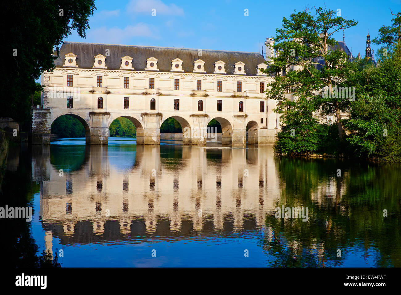 Francia, Indre-et-Loire, el castillo de Chenonceau y el río Cher Foto de stock
