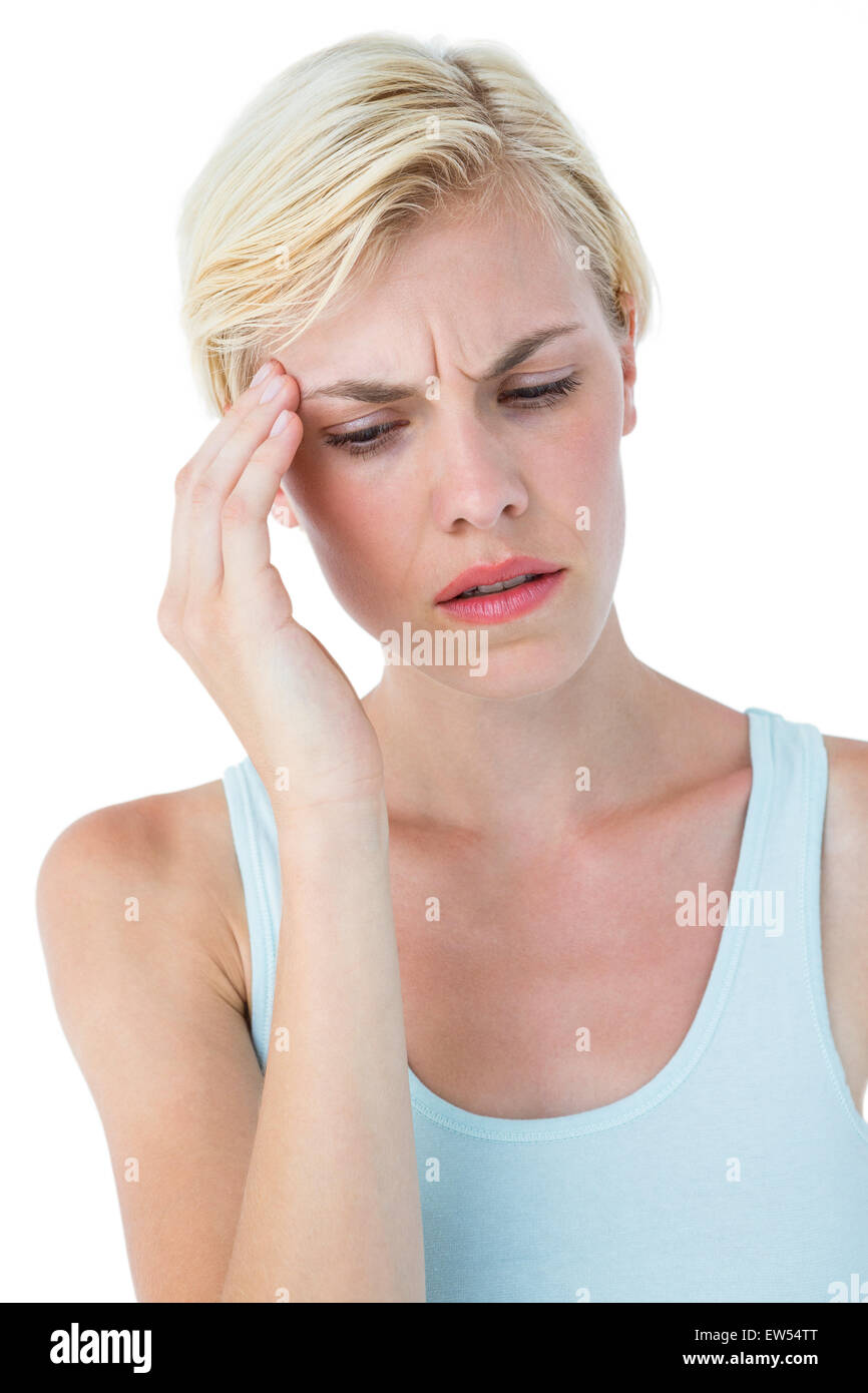 Mujer atractiva tener dolor de cabeza Foto de stock