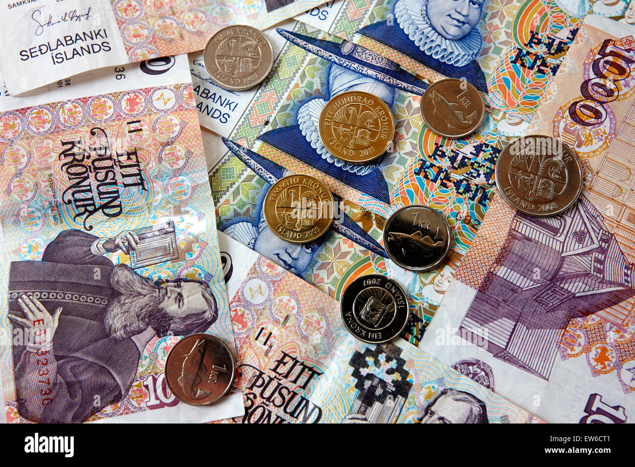 Moneda kronur islandés Foto de stock
