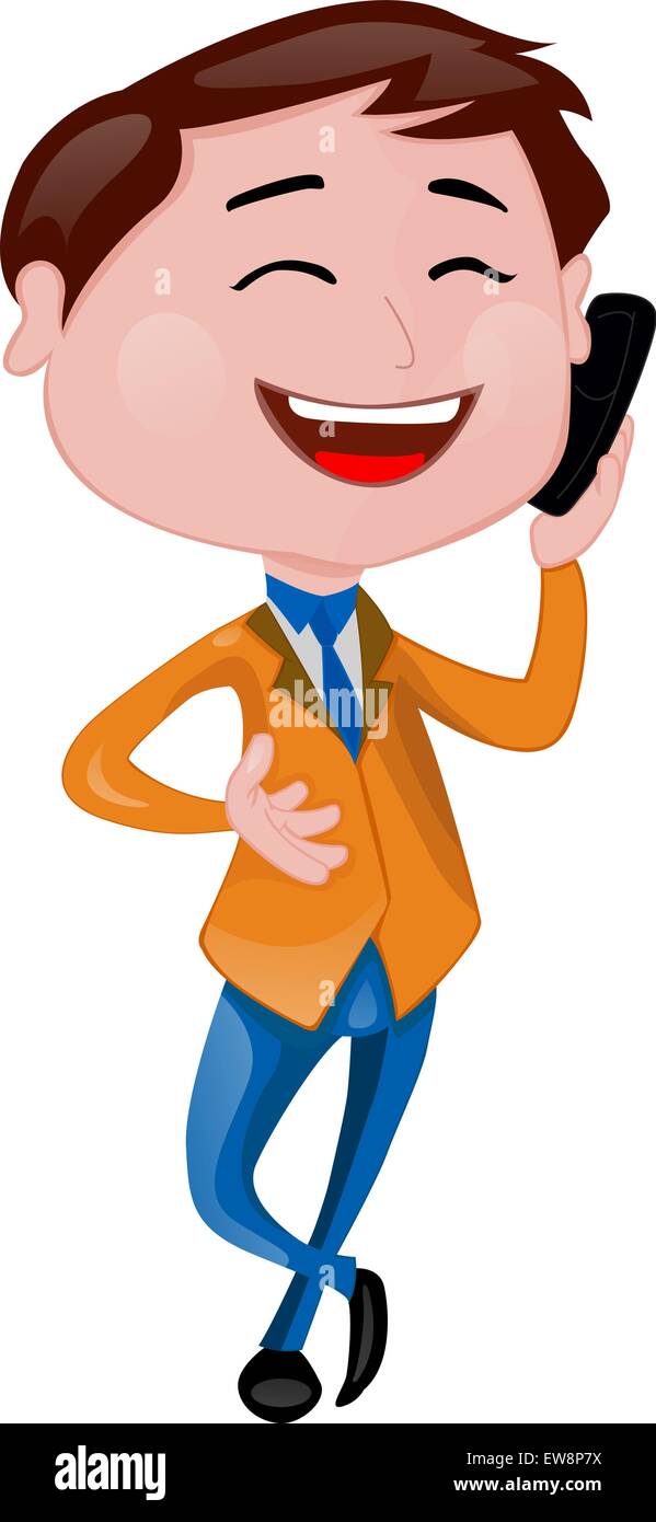 Hombre hablando por un teléfono celular, ilustración vectorial Imagen