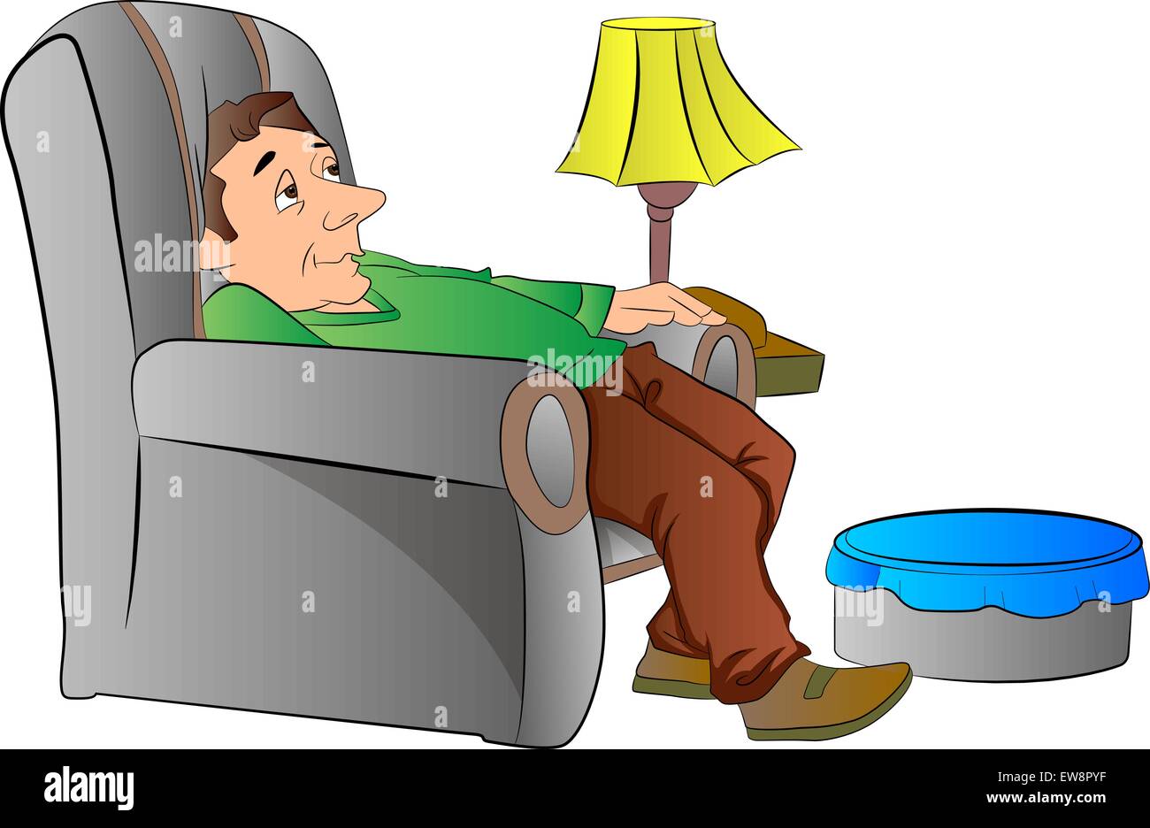 Hombre echarse en una silla o sofá perezoso, ilustración vectorial Ilustración del Vector