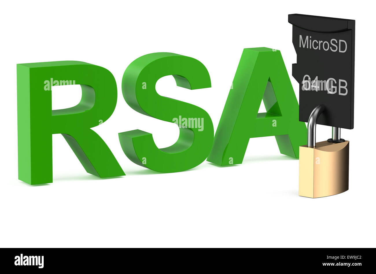 Concepto de RSA con bloqueo aislado sobre fondo blanco. Foto de stock