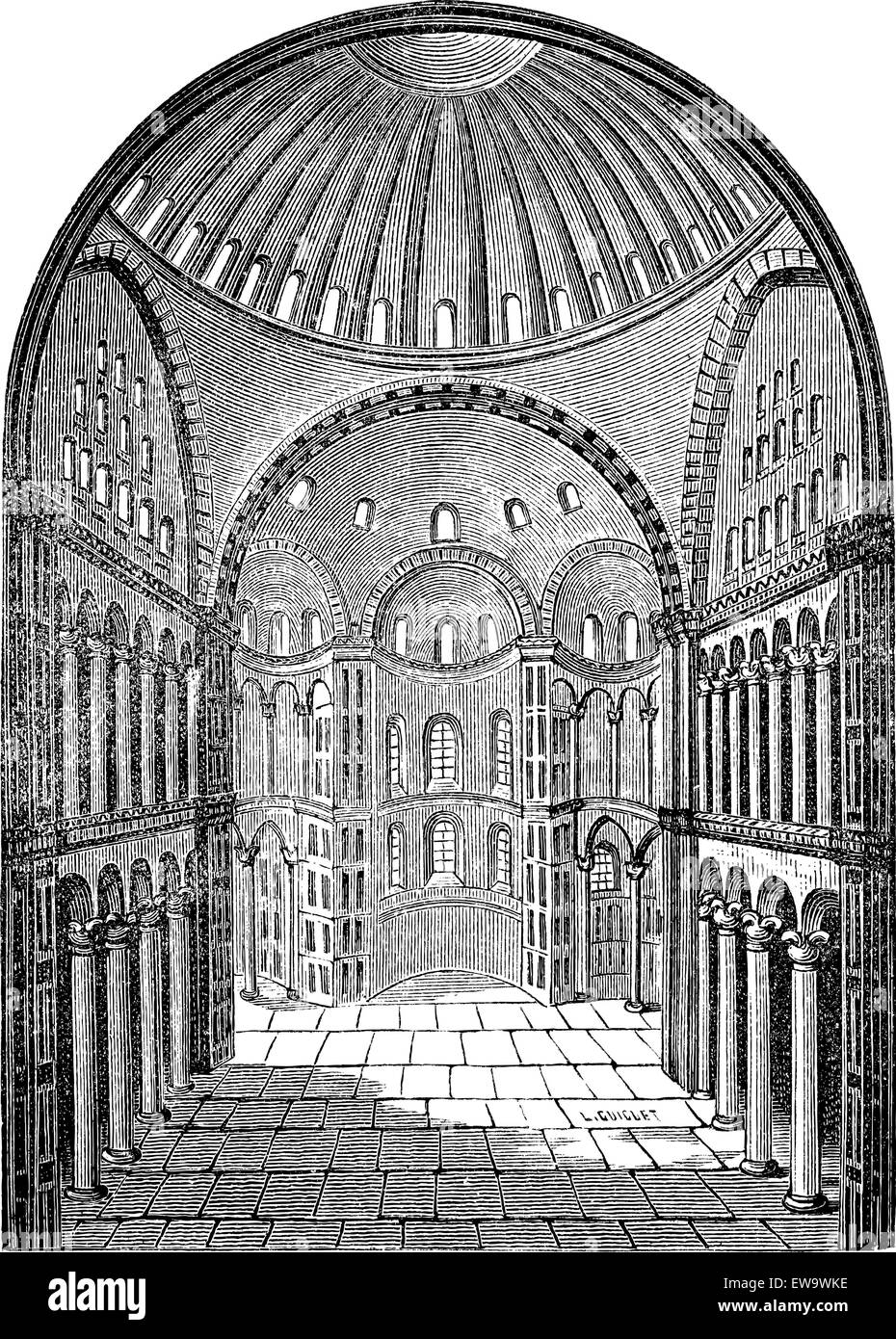 Vista interior de la Catedral de Santa Sofía Hagia Sophia en Estambul, Turquía, vintage ilustración grabada. Enciclopedia Industrial - E.O. Lami - 1875 Ilustración del Vector