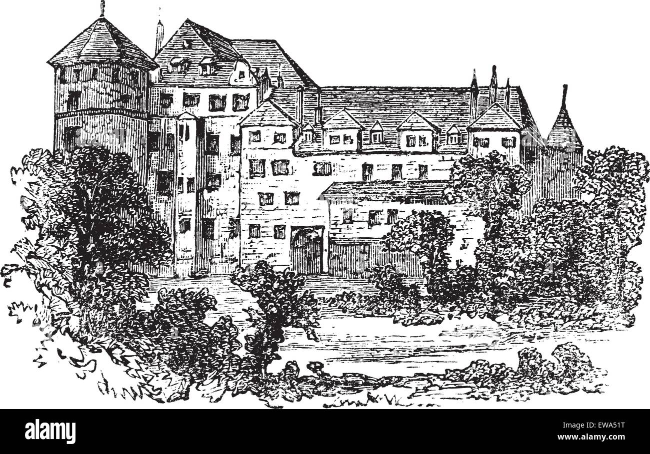 Stuttgart, el antiguo palacio, vintage ilustración grabada. Trousset encyclopedia (1886 - 1891). Ilustración del Vector