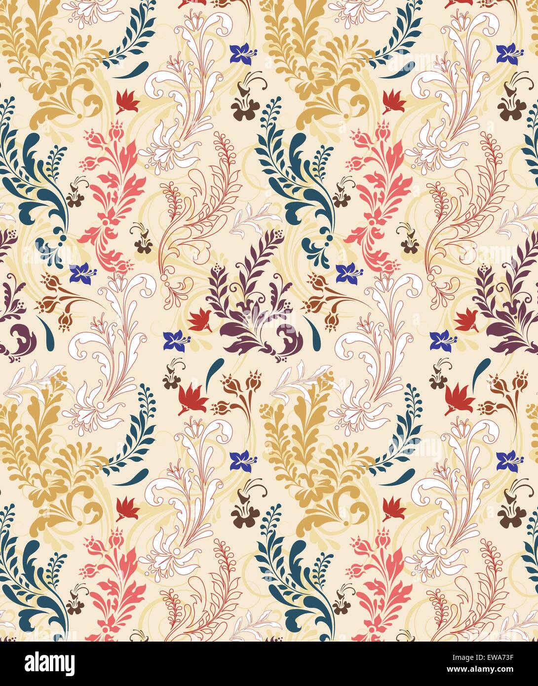 Antecedentes Vintage Retro elegante adornados con diseño floral abstracto, multicolor de flores y hojas sobre fondo beige Ilustración del Vector
