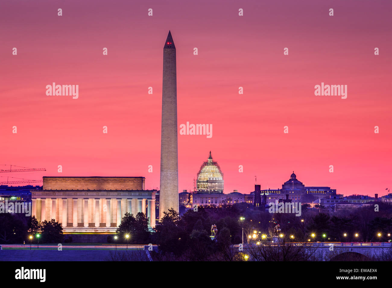 Washington DC, EE.UU., la línea del horizonte. Foto de stock
