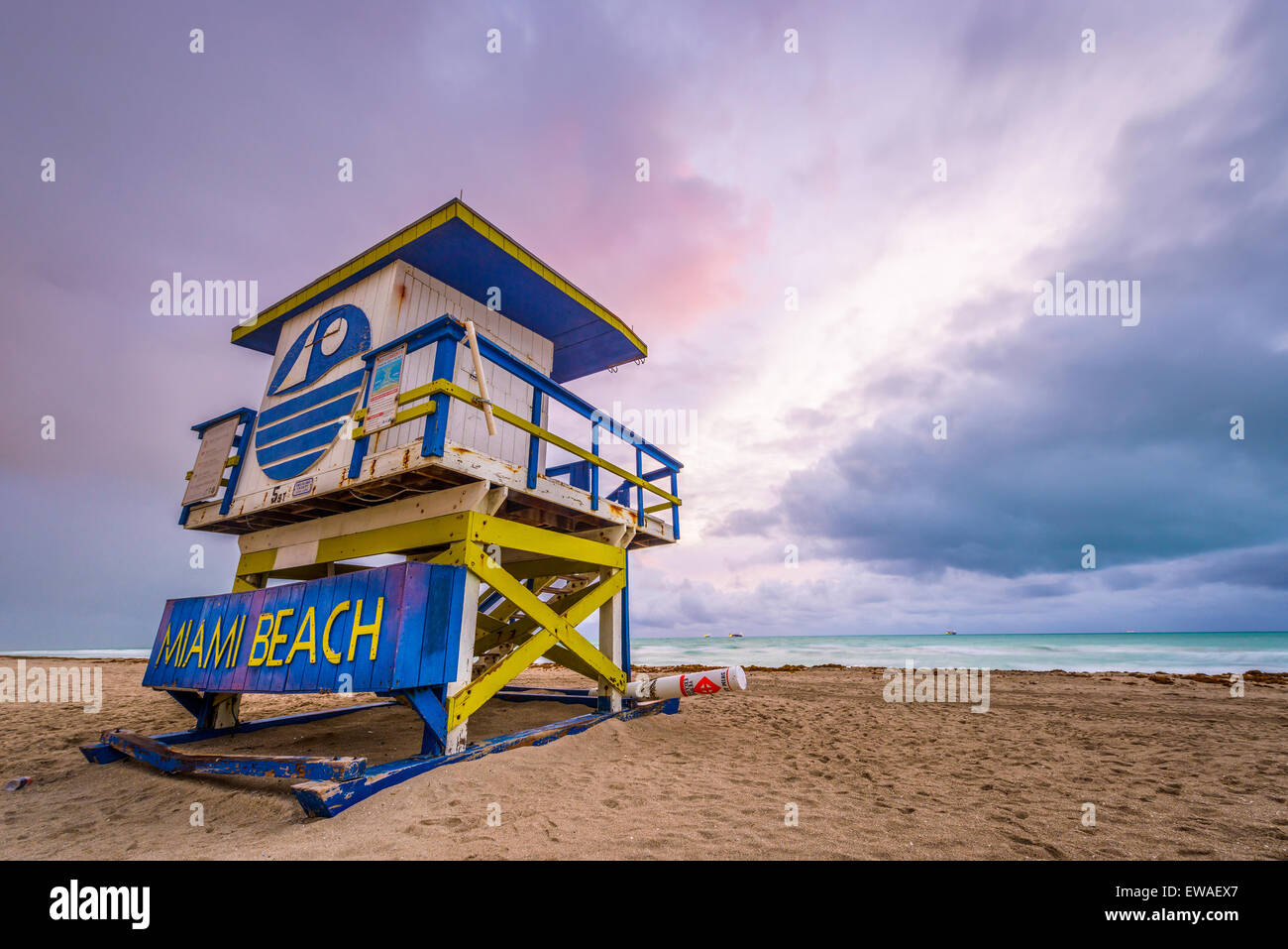 Miami Beach, Florida, EE.UU. la vida de la torre de guardia. Foto de stock