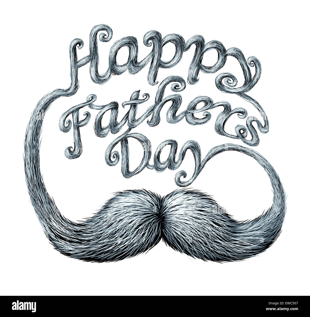 Día del padre símbolo y concepto como gracias al mejor papá mensaje de amor por ser un gran padre como un bigote blanco humano con largos bigotes en forma de texto escrito. Foto de stock