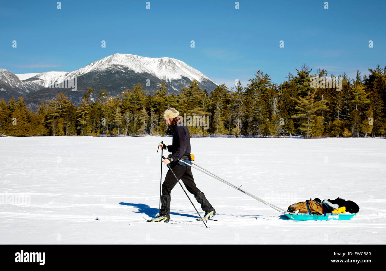 Esquí de fondo en el hombre del Parque Estatal Baxter Foto de stock
