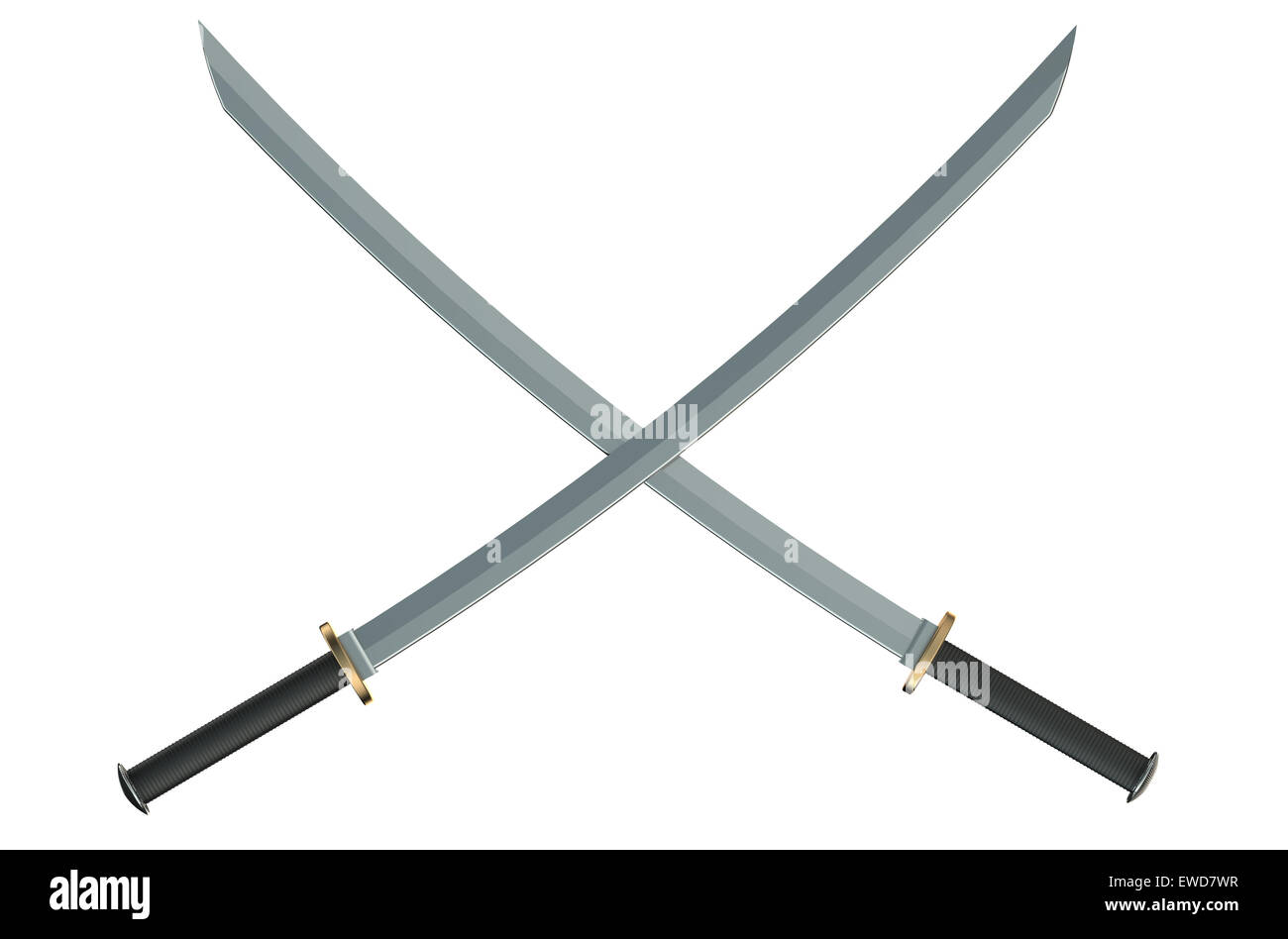 Dos cruzado espadas katana samurai japonés aislado sobre fondo blanco  Fotografía de stock - Alamy