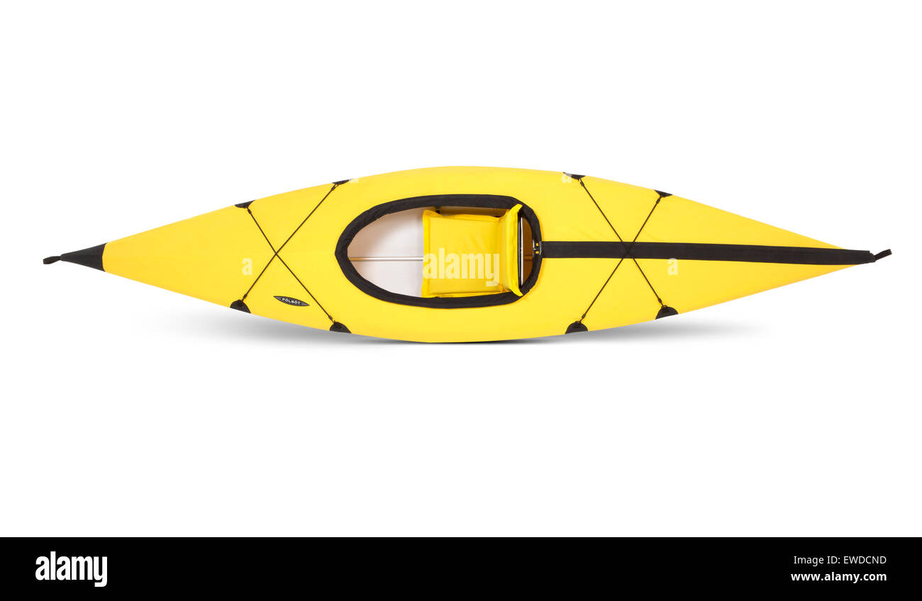 Kayak plegable amarillo. Foto de stock