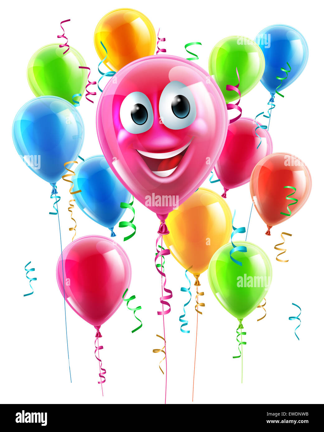 Una ilustración de un personaje de dibujos animados feliz lindo globo con  muchos otros globos en el fondo Fotografía de stock - Alamy