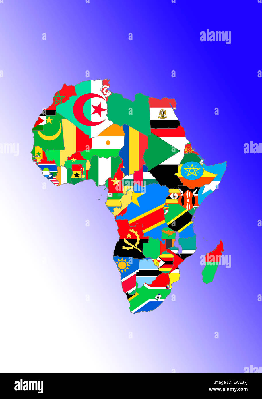 Afrika: Laenderumrisse Symbolbild: mit Flaggen/ imagen simbólica: África: esbozo y banderas. Foto de stock
