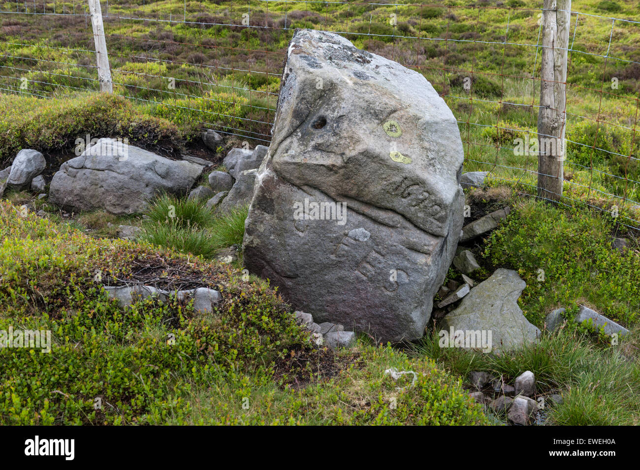 Límite en las laderas de piedra arenisca cayó en el bosque de Bowland Foto de stock
