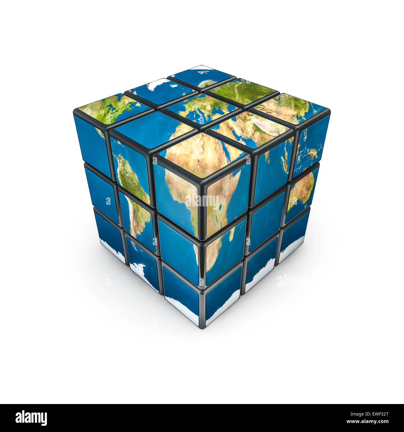 Tierra de rompecabezas, cubo 3D Render de rompecabezas cubo con la tierra los lados del Fotografía de stock - Alamy