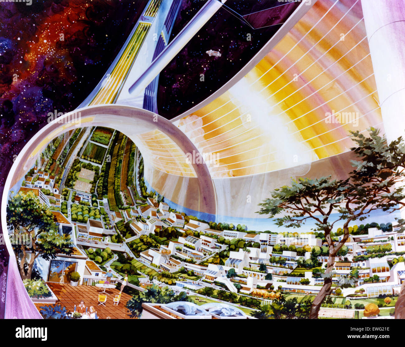 Espacio de arte espacial de la NASA la colonización del espacio espacio Colonia Colonia Colonia espacial Illustration Art desde 1970 Foto de stock