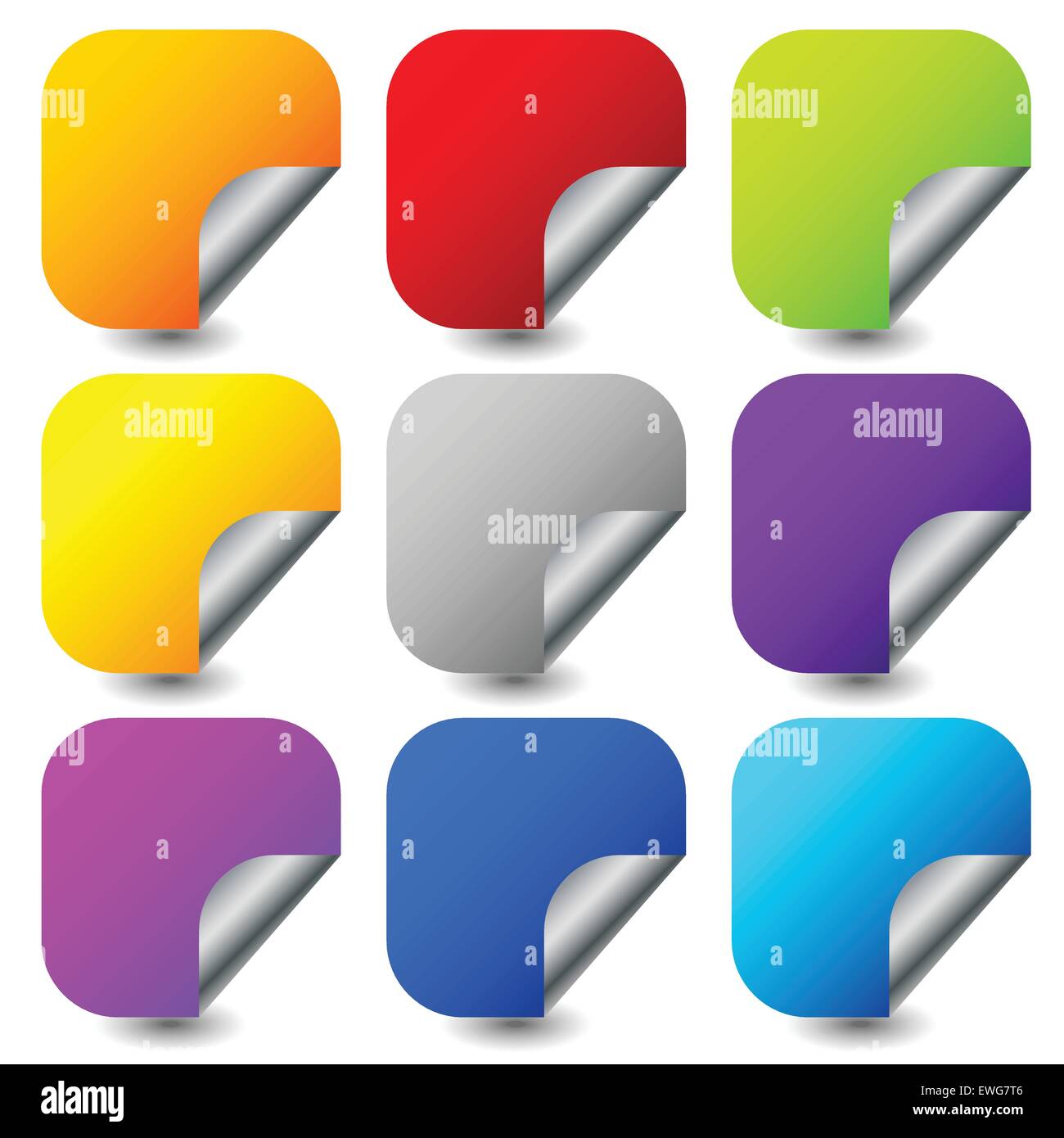 Peeling pegatinas cuadradas con reverso metálico. Conjunto de 9 colores.  Pegatinas en blanco Imagen Vector de stock - Alamy
