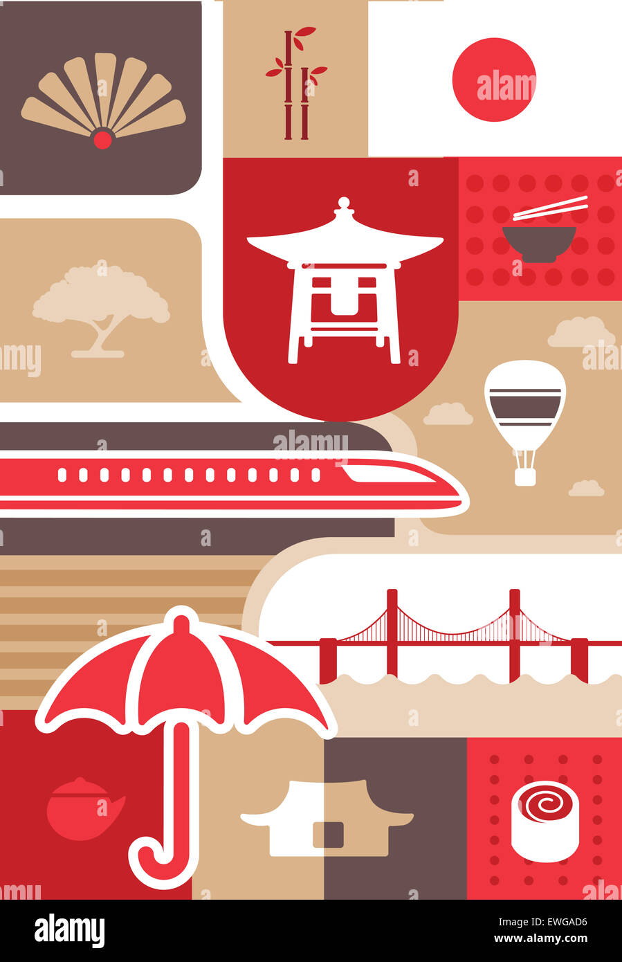 Símbolos de la cultura japonesa collage ilustrativo Foto de stock