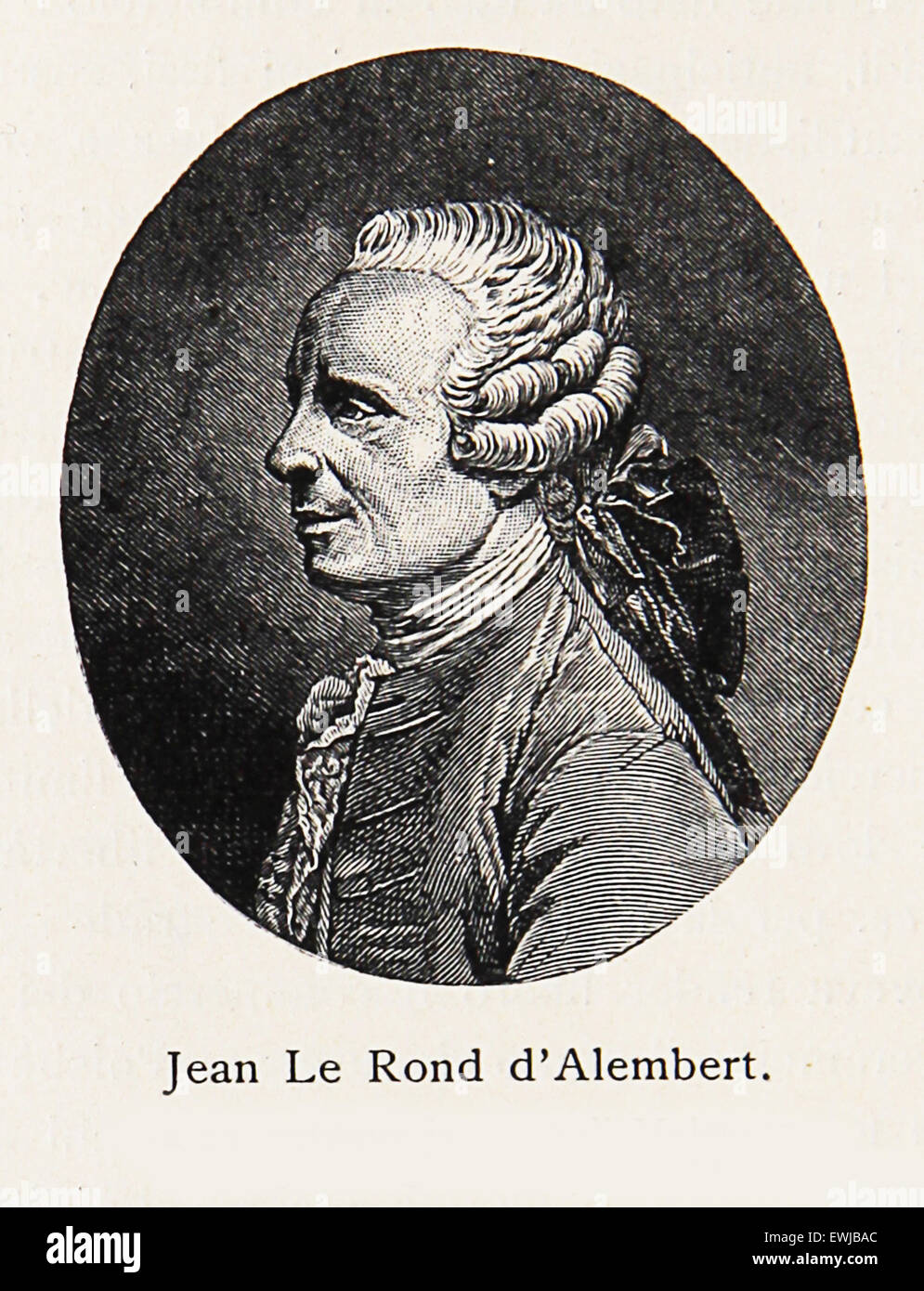 Grabado/retrato de Jean-Baptiste le Rond d'Alembert, renombrado matemático del siglo XVIII, físico, filósofo y teórico de la música, co-editor de la Encyclopedie Foto de stock